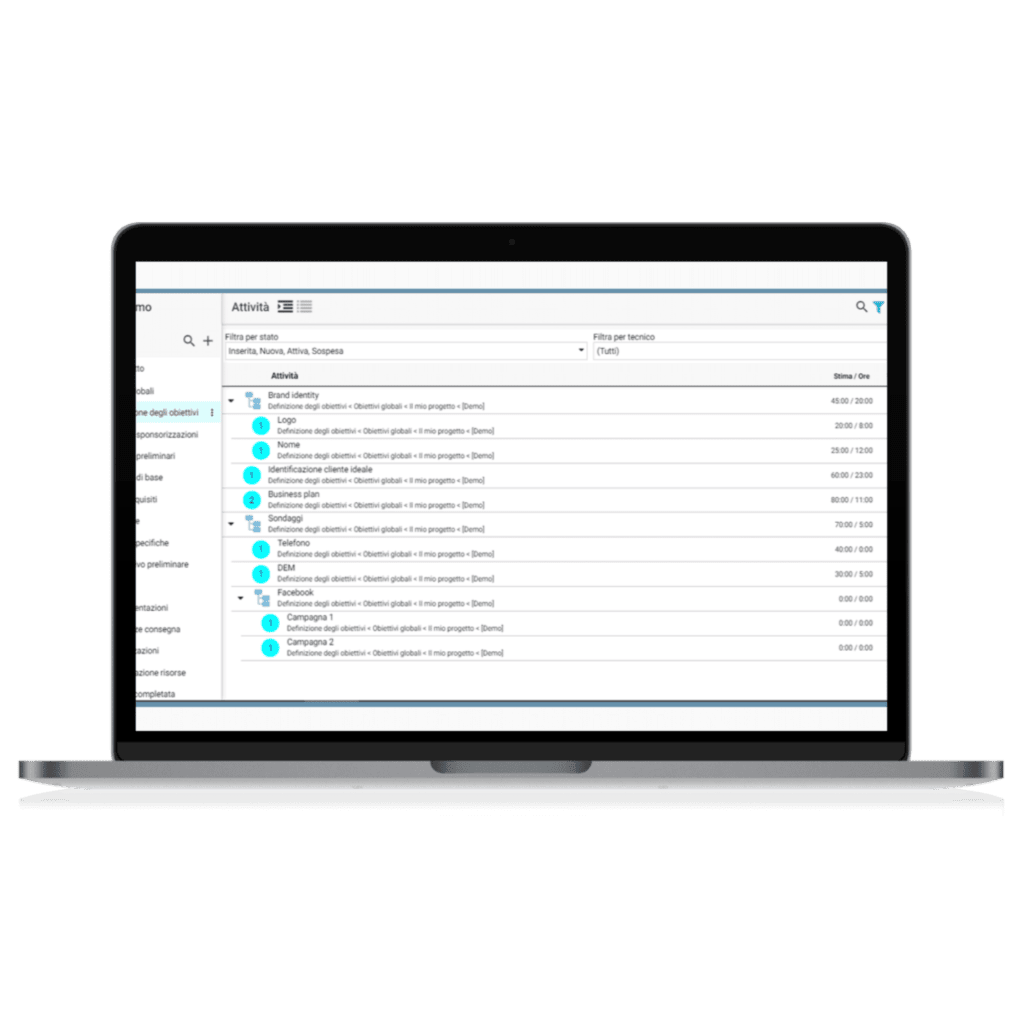 Software Gestione Attività di proprietà Silken Srl e Sivaf informatica. Azienda informatica Bergamo Brescia. Definizione delle attività da svolgere. Pianificazione della settimana. Raccolta delle ore di lavoro. Creazione reportistica.